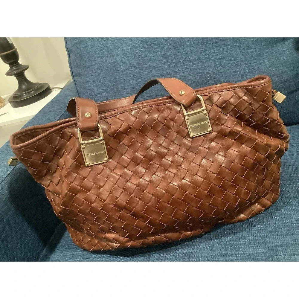 Michael Kors Womens Double Handles Brown Tote Bag Sz L